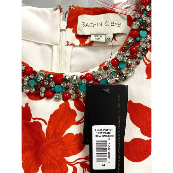 SACHIN + BABI $595 Sz 14 Embellished Neck Anna Floral Midi Dress - Picture 6 of 7